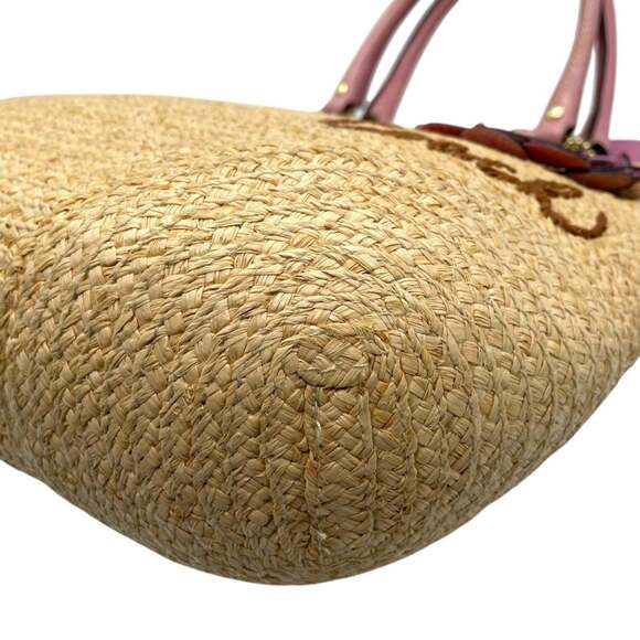 Coach 13373 Women's Straw Tote Bag with Tea Rose Flower Charm, Beige and Pink... - Picture 11 of 16